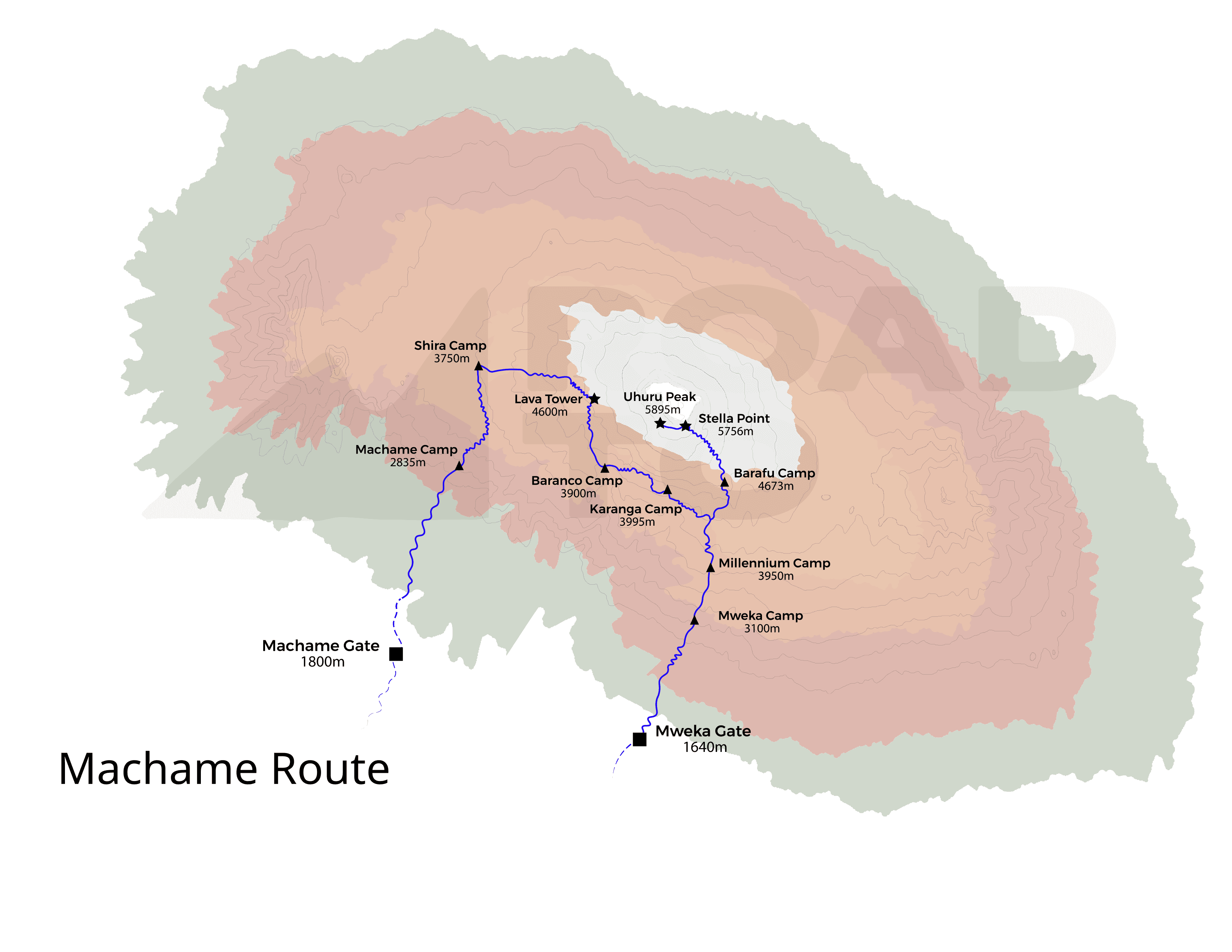 Mapa trasy Machame na Kilimandżaro
